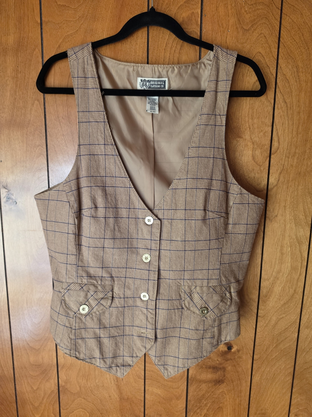Vintage Womens Route 66 Tan Plaid Vest